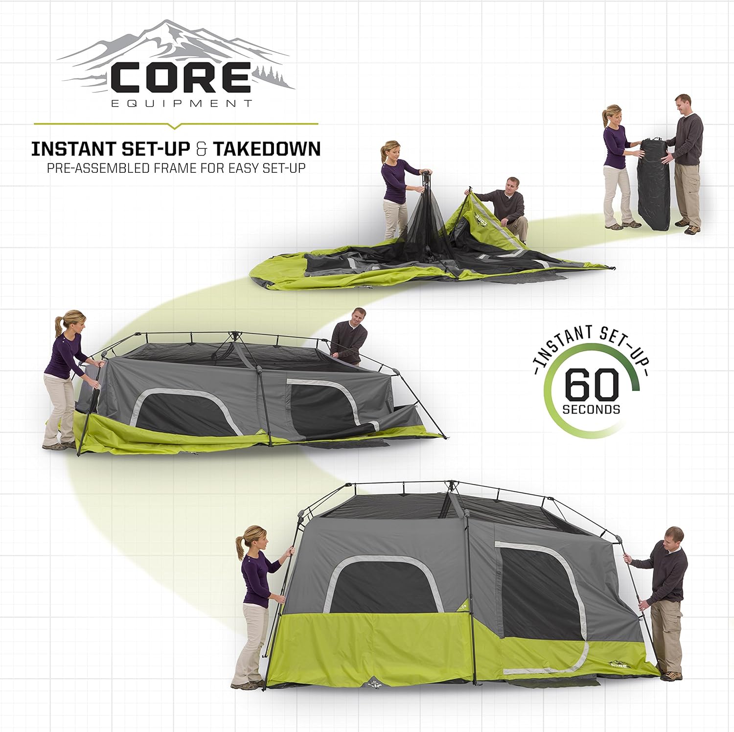 Core 9-Person Instant Cabin Tent, 14'x9', Green