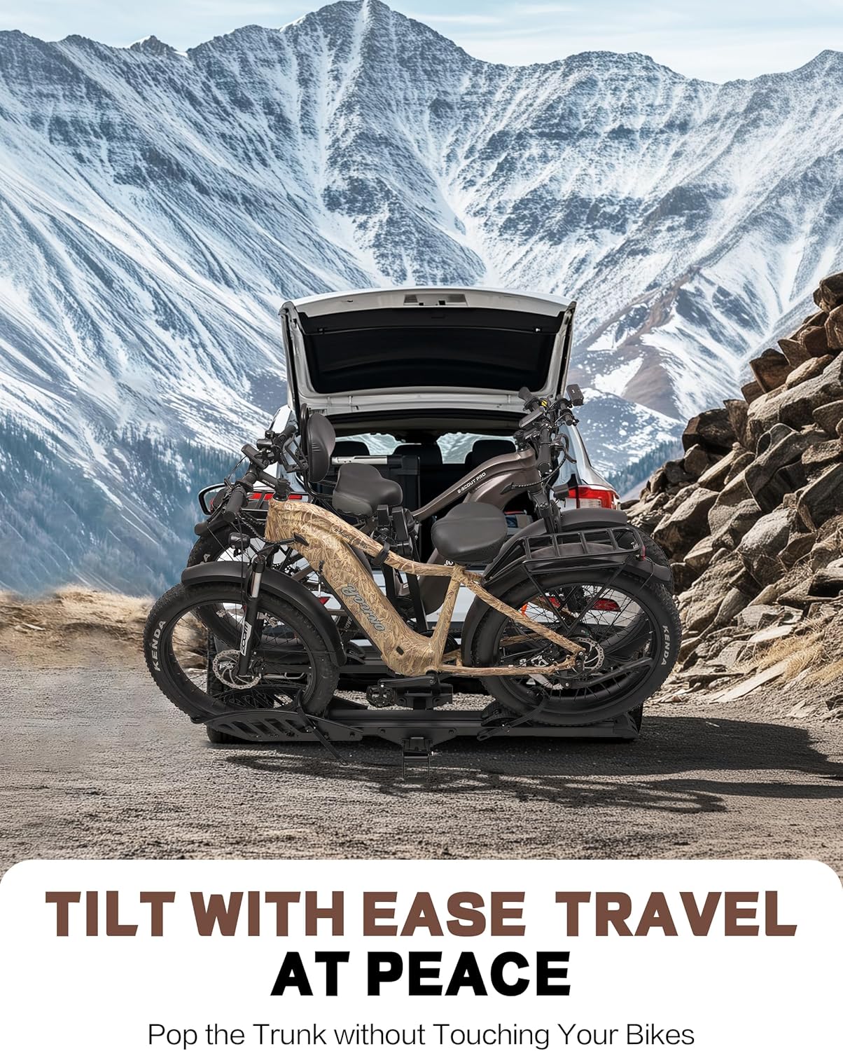 E-Bike Hitch Rack with Ramp, 2-Bike, 200lb Capacity, Foldable