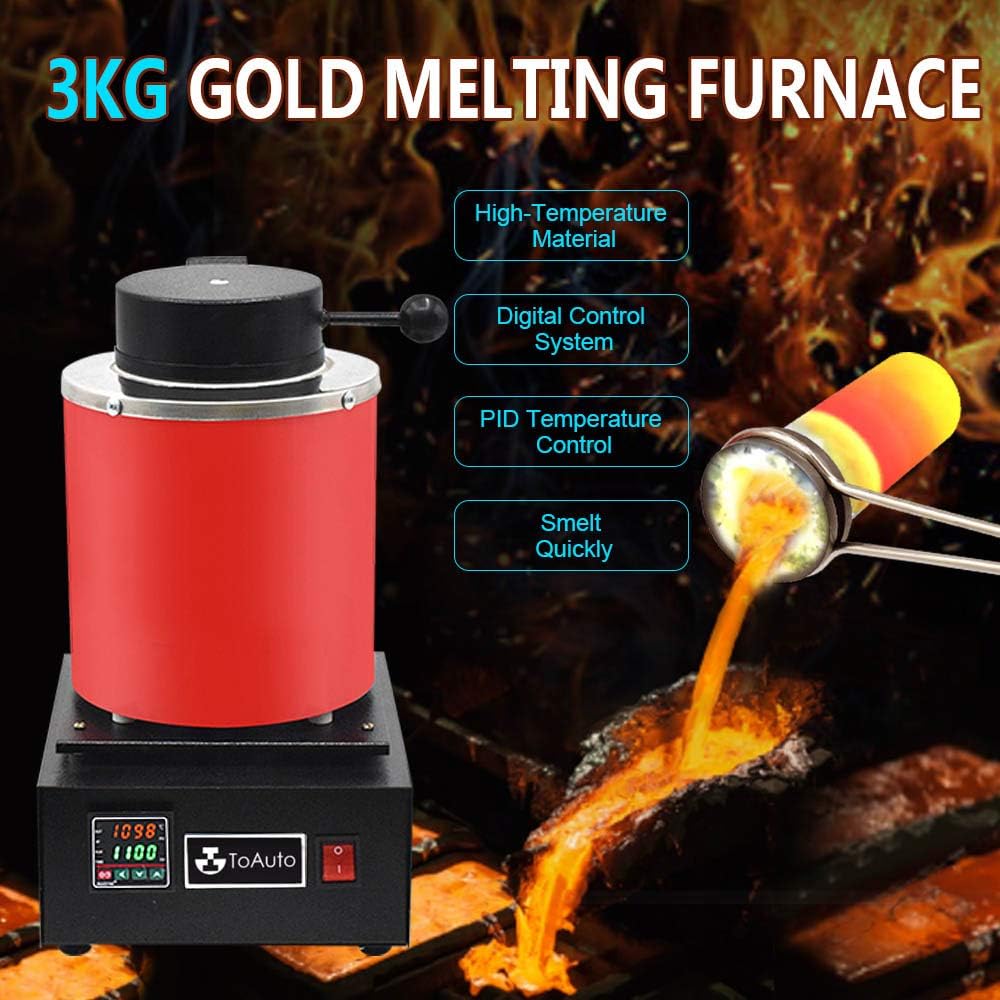 TOAUTO 3KG Gold Melting Furnace, 1400W, Graphite Crucible