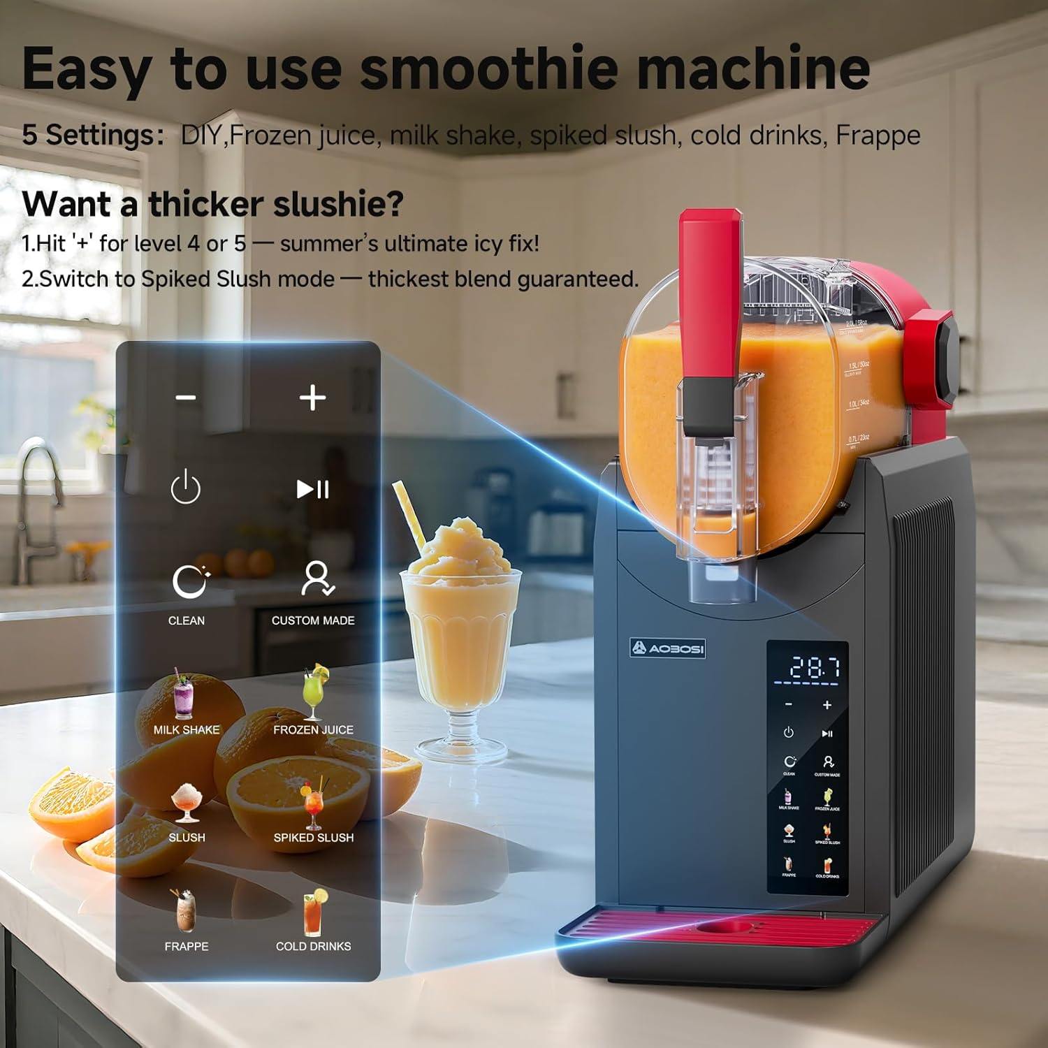 Home Slushie Machine with Cookbook, 6 Presets, Self-Cleaning