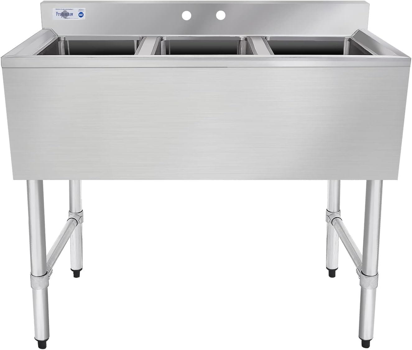 Profeeshaw NSF 3-Compartment Stainless Steel Sink, 10