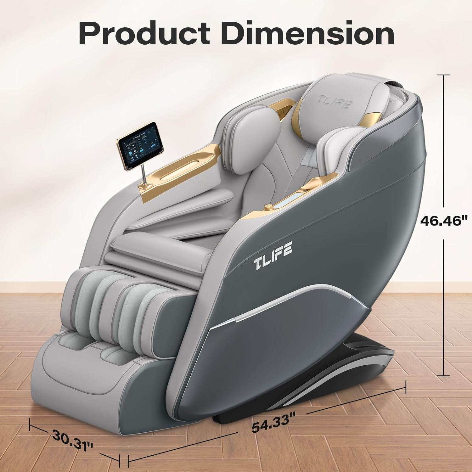TLIFE Full Body Massage Chair, Zero Gravity, SL-Track, Foot Rollers, Heating, Grey