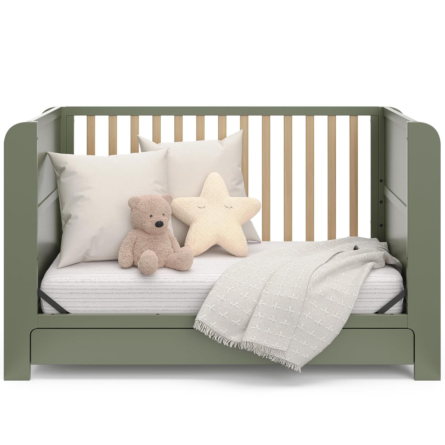 Graco Read-with-Me 4-in-1 Convertible Crib with Drawer, Olive/Driftwood