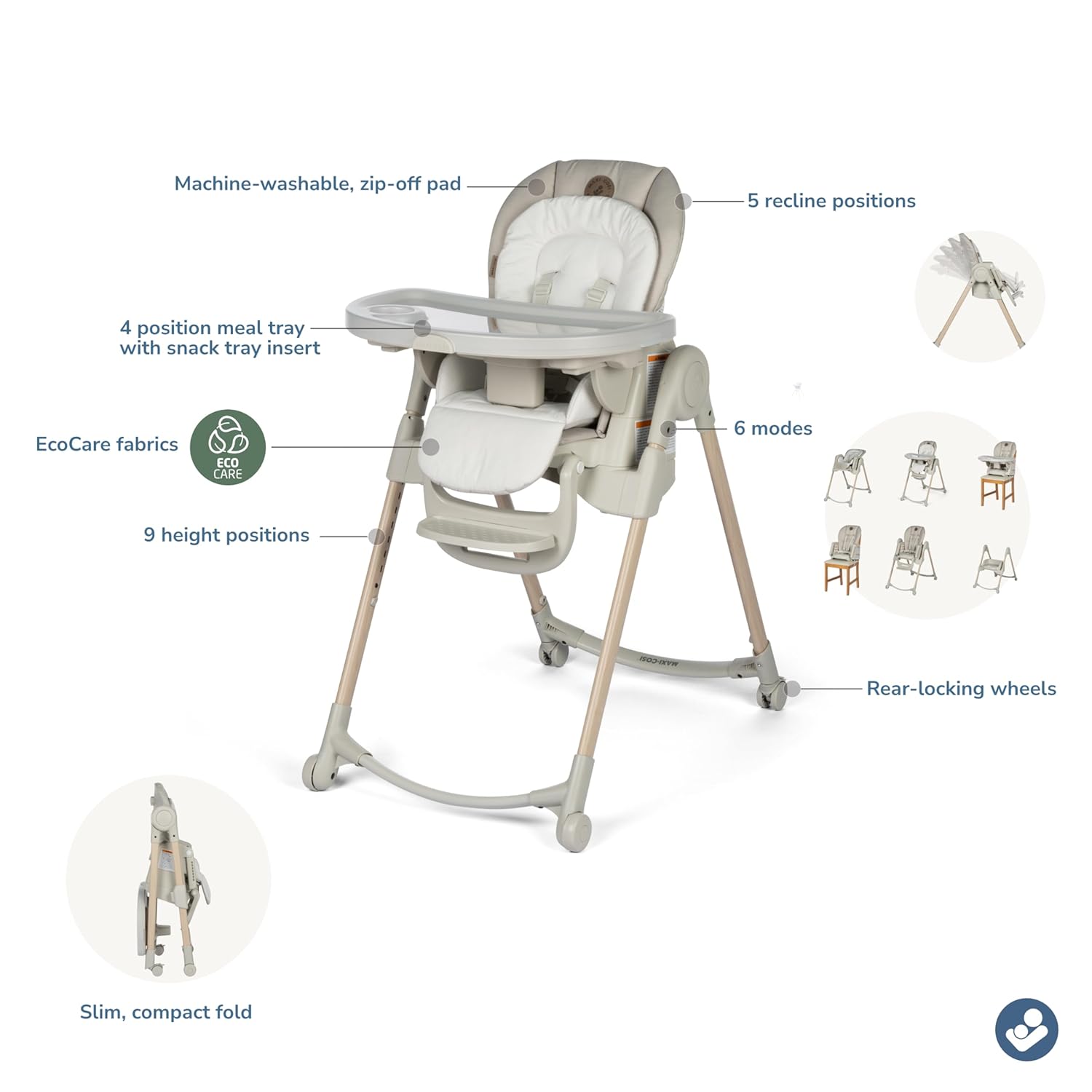Maxi-Cosi Minla 6-in-1 High Chair, Foldable, Classic Oat