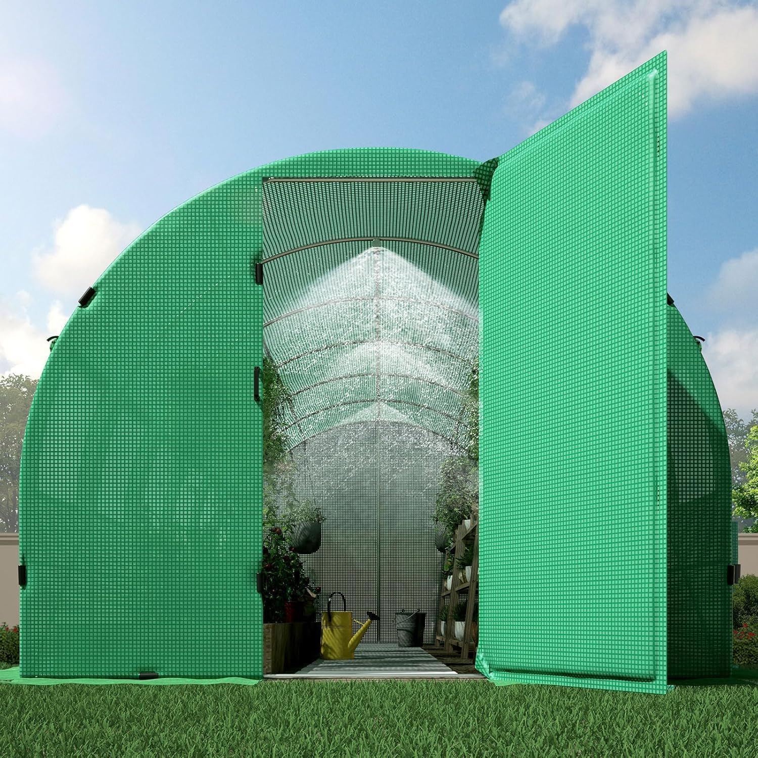 HOWE Heavy Duty Tunnel Greenhouse Kit, 26x10x7FT, Watering System