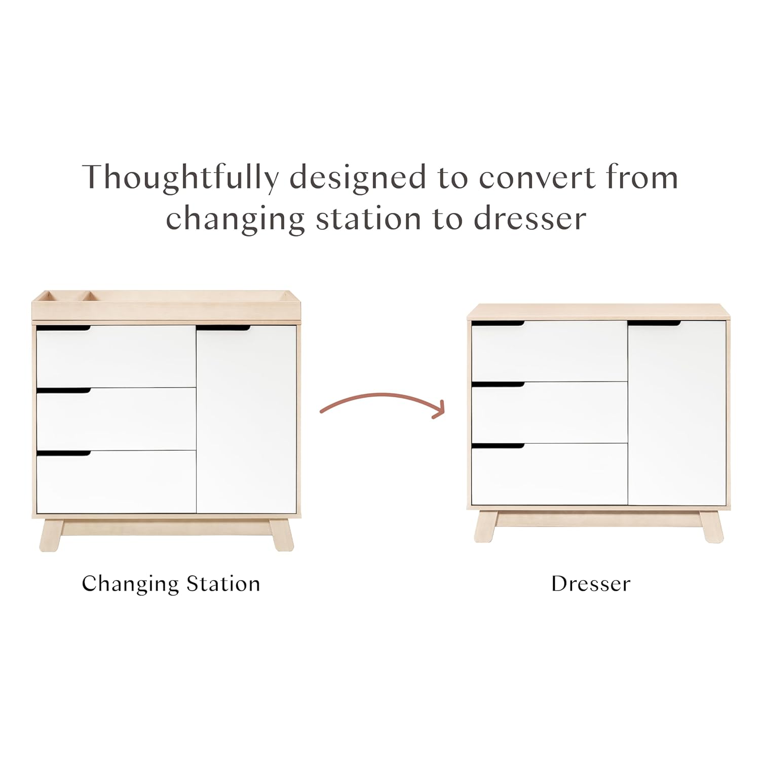 Babyletto Hudson 3-Drawer Dresser with Changing Tray, Natural/White