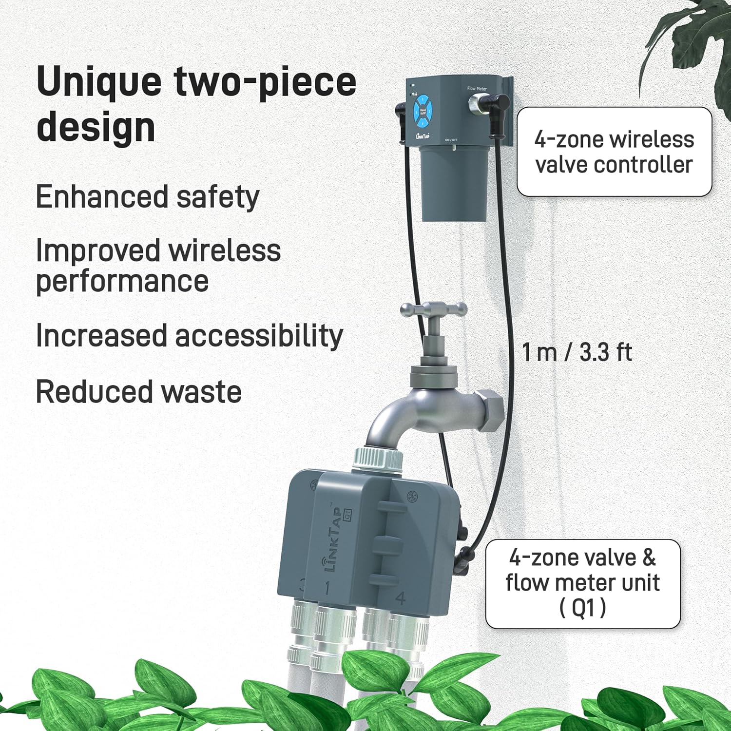 LinkTap Q1 Wireless 4-Zone Water Timer & Gateway with Flow Meters