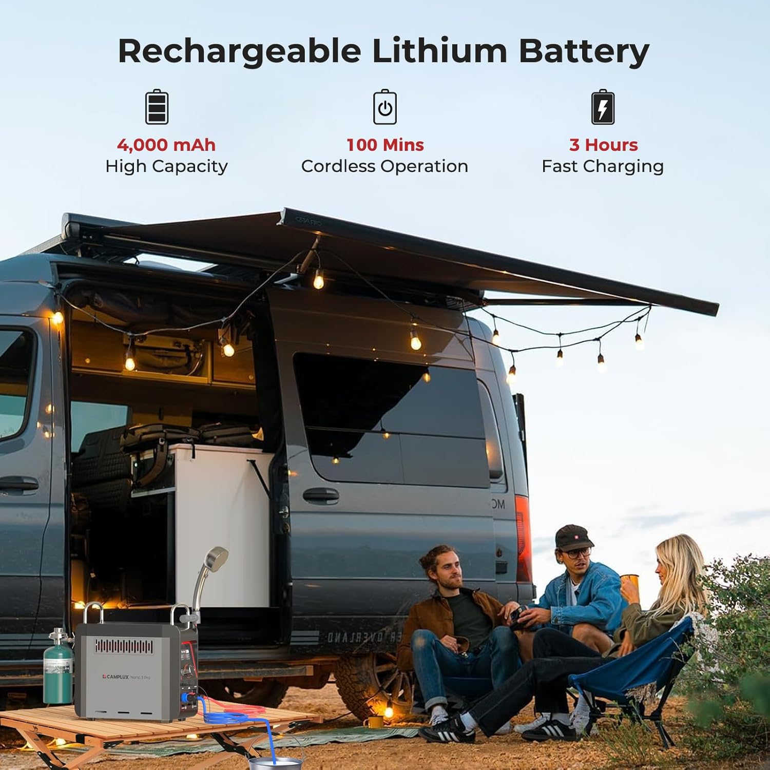 CAMPLUX Nano 3 Pro Portable Water Heater, Battery Powered, 1 lb