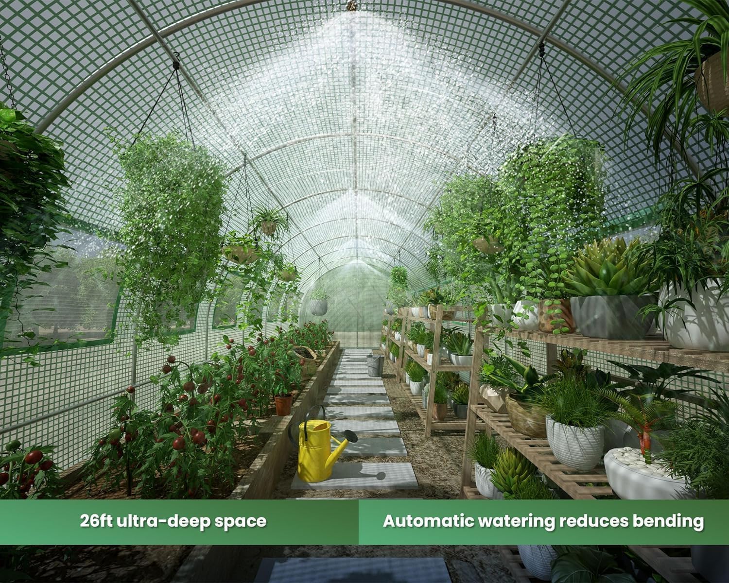 HOWE Heavy Duty Tunnel Greenhouse Kit, 26x10x7FT, Watering System