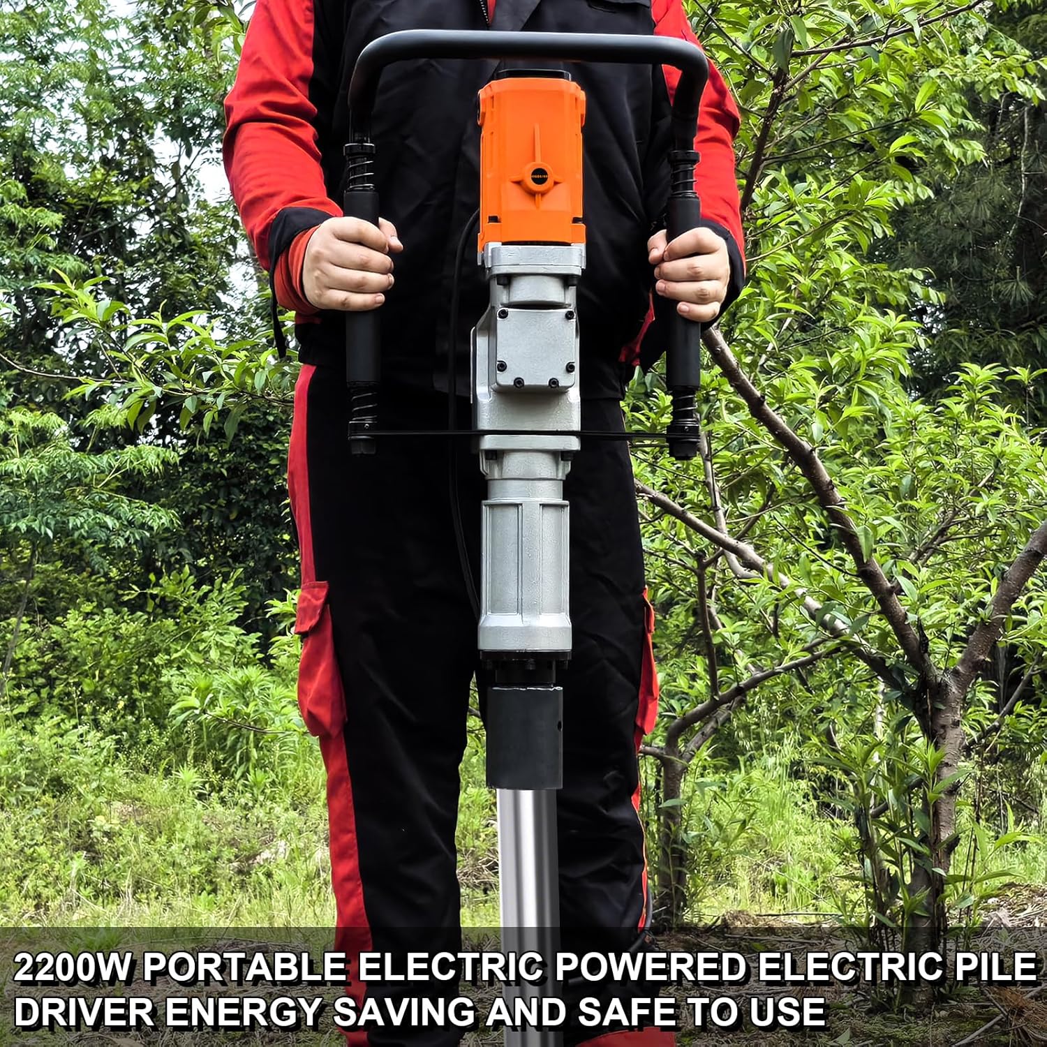 2200W Electric T Post Driver, 110V, Handheld Pile Hammer