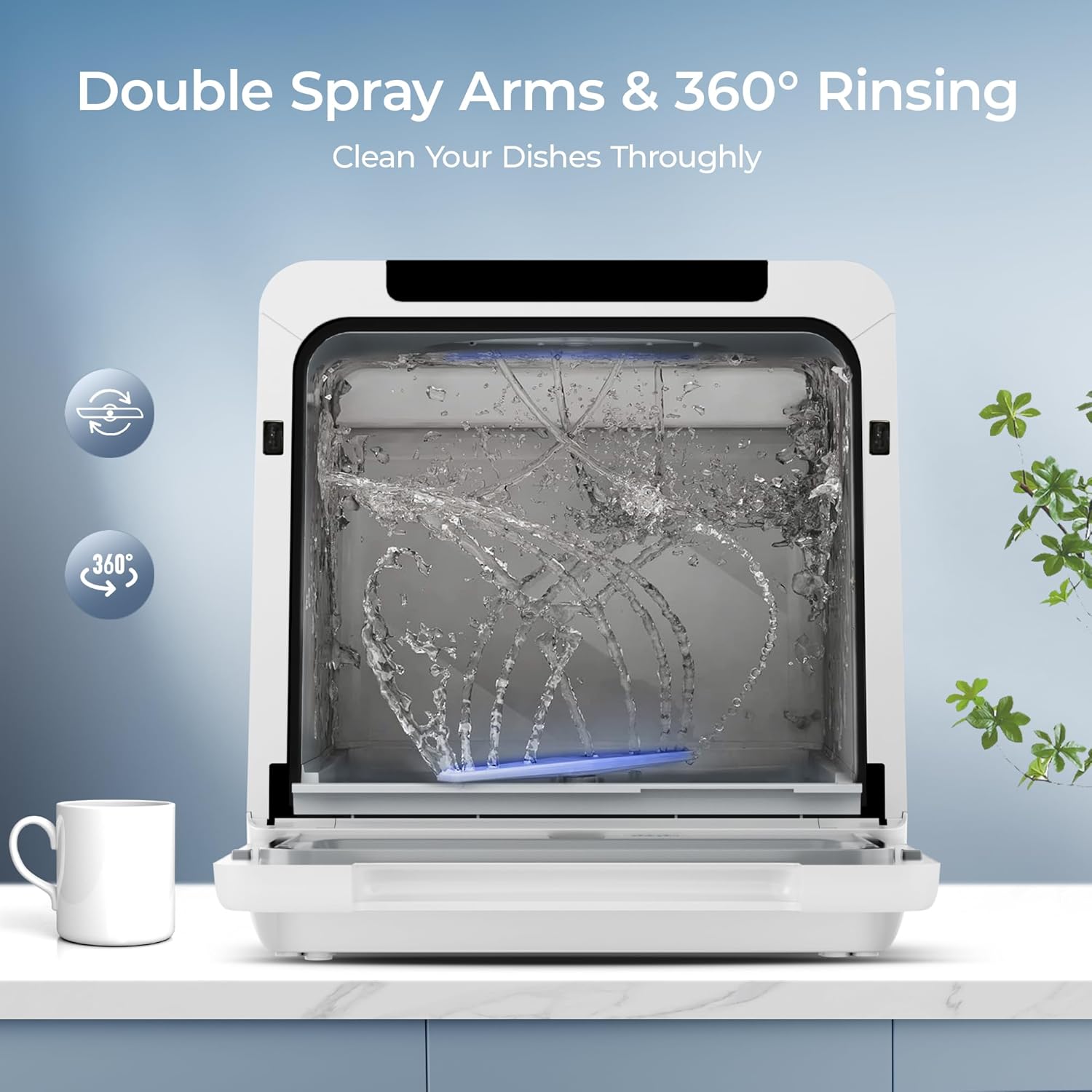 EUHOMY Portable Countertop Dishwasher, 8 Programs, 5L Tank