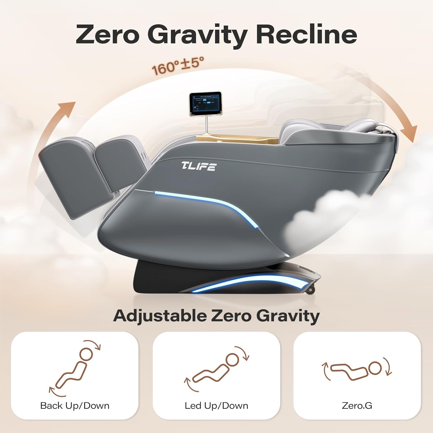 TLIFE Full Body Massage Chair, Zero Gravity, SL-Track, Foot Rollers, Heating, Grey