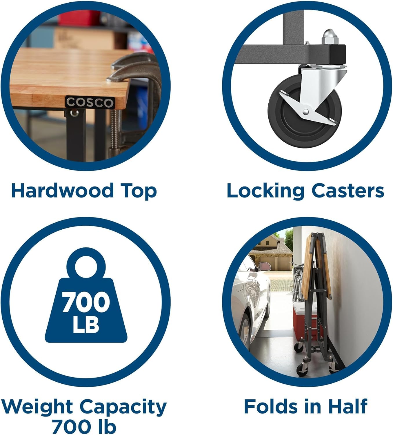 COSCO SmartFold Butcher Block Workbench, 700LB Capacity, Gray