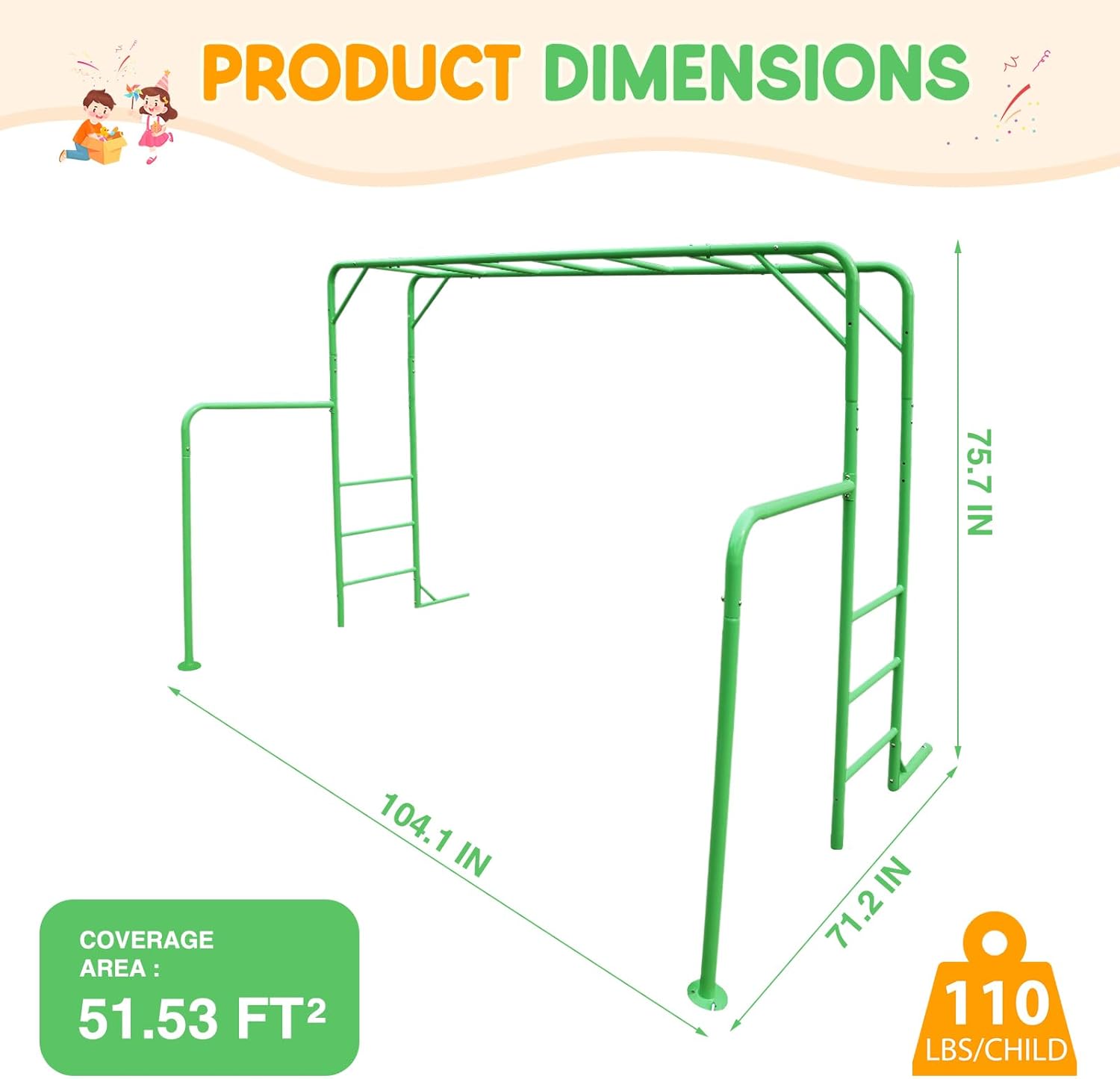 Outdoor Monkey Bar Set with Climbing Frame, Green