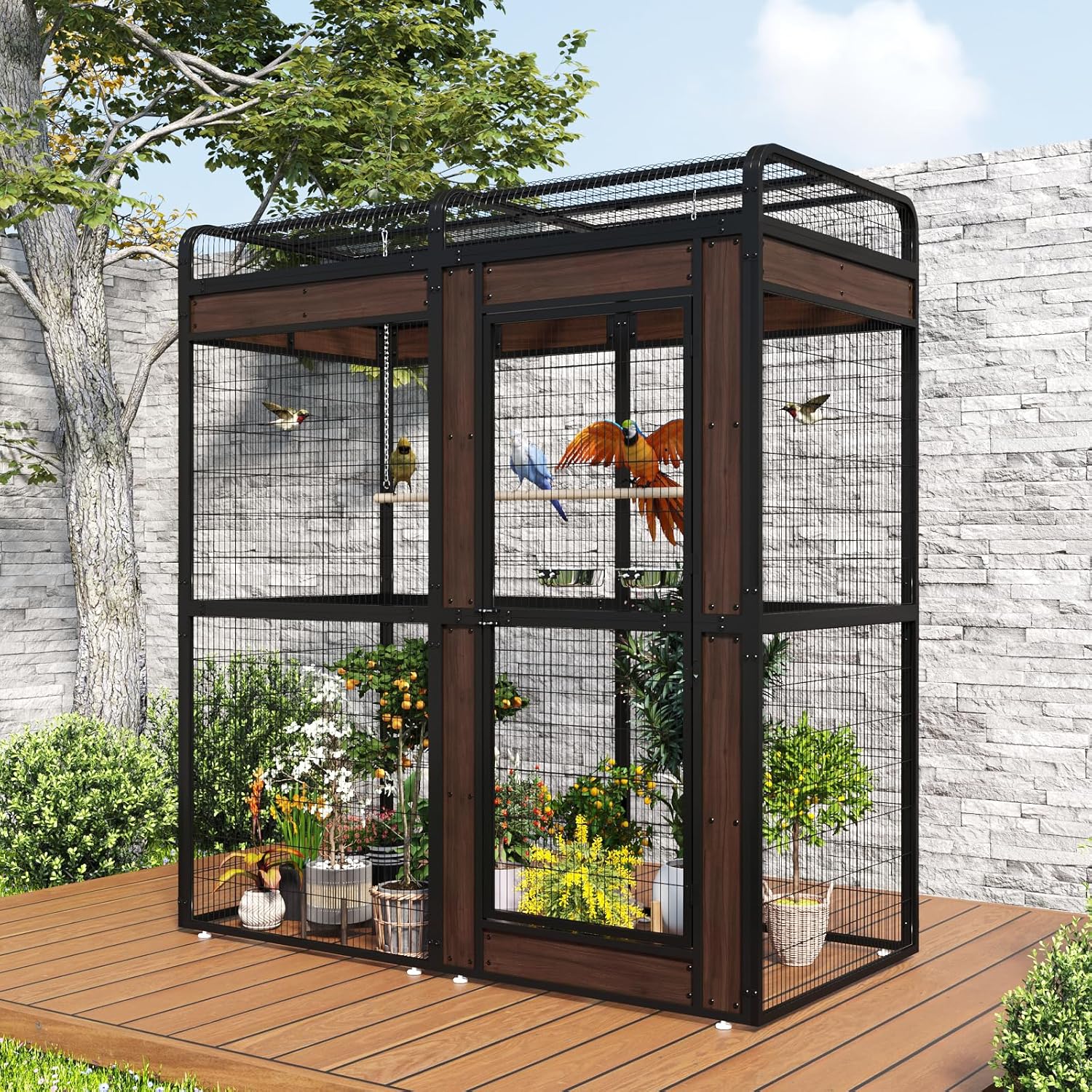 Large Outdoor Bird Cage Aviary for Parakeets, Parrots, Black