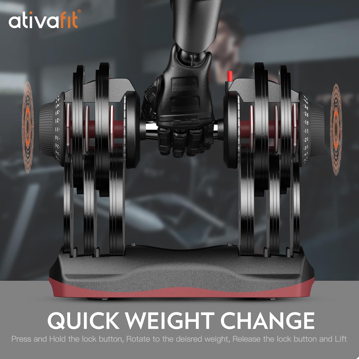 Ativafit Adjustable Dumbbell Set, 27.5–88lbs, Quick Dial, Space Saving