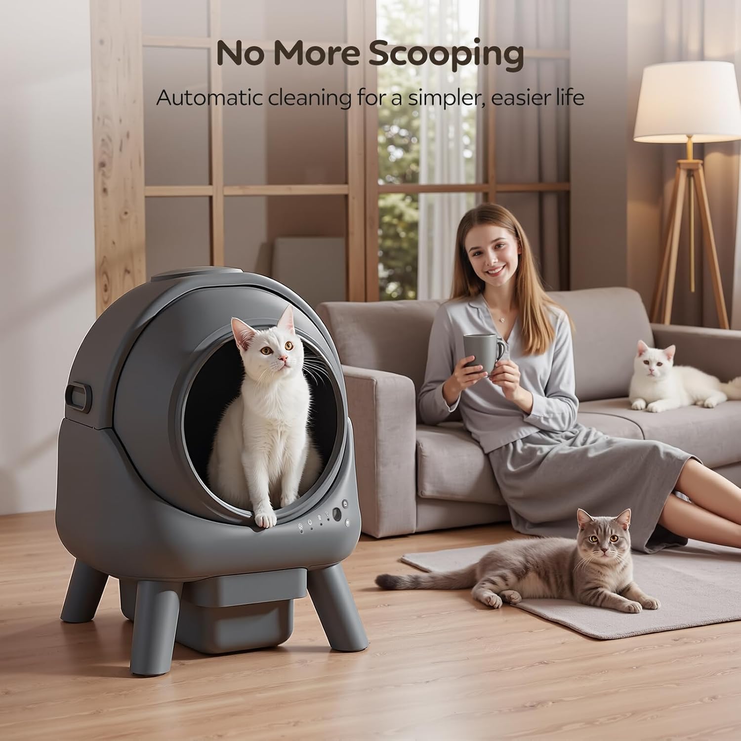 Self-Cleaning Cat Litter Box for Multiple Cats, App Controlled, Grey-Qx2