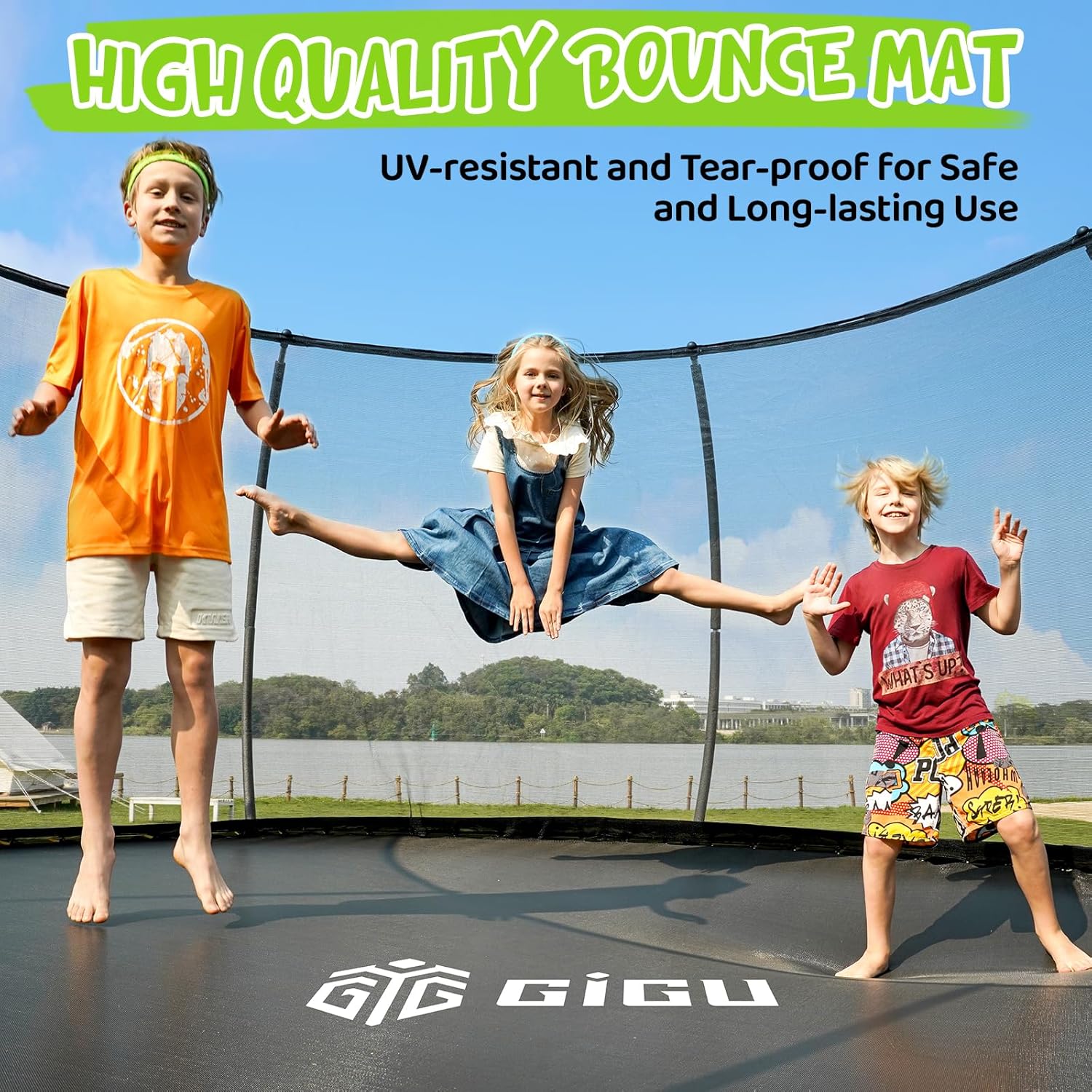 Gigu Recreational Trampoline with Net & Ladder, 10–14FT, ASTM Approved