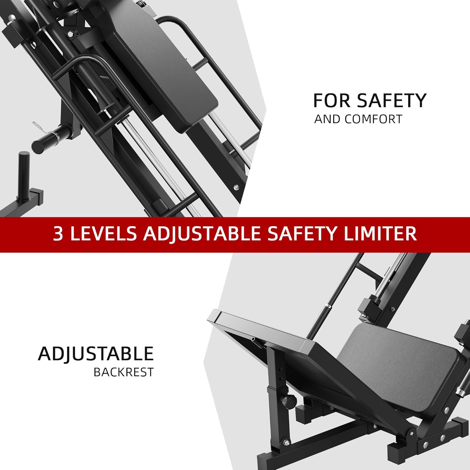 Leg Press Hack Squat Machine, 1100lb Capacity, Plate Loaded, Black