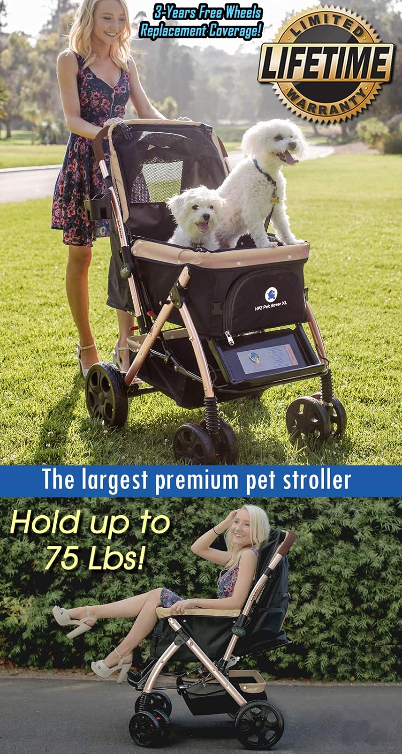 XL Heavy Duty Pet Stroller Travel Carriage, Taupe, 2nd Gen