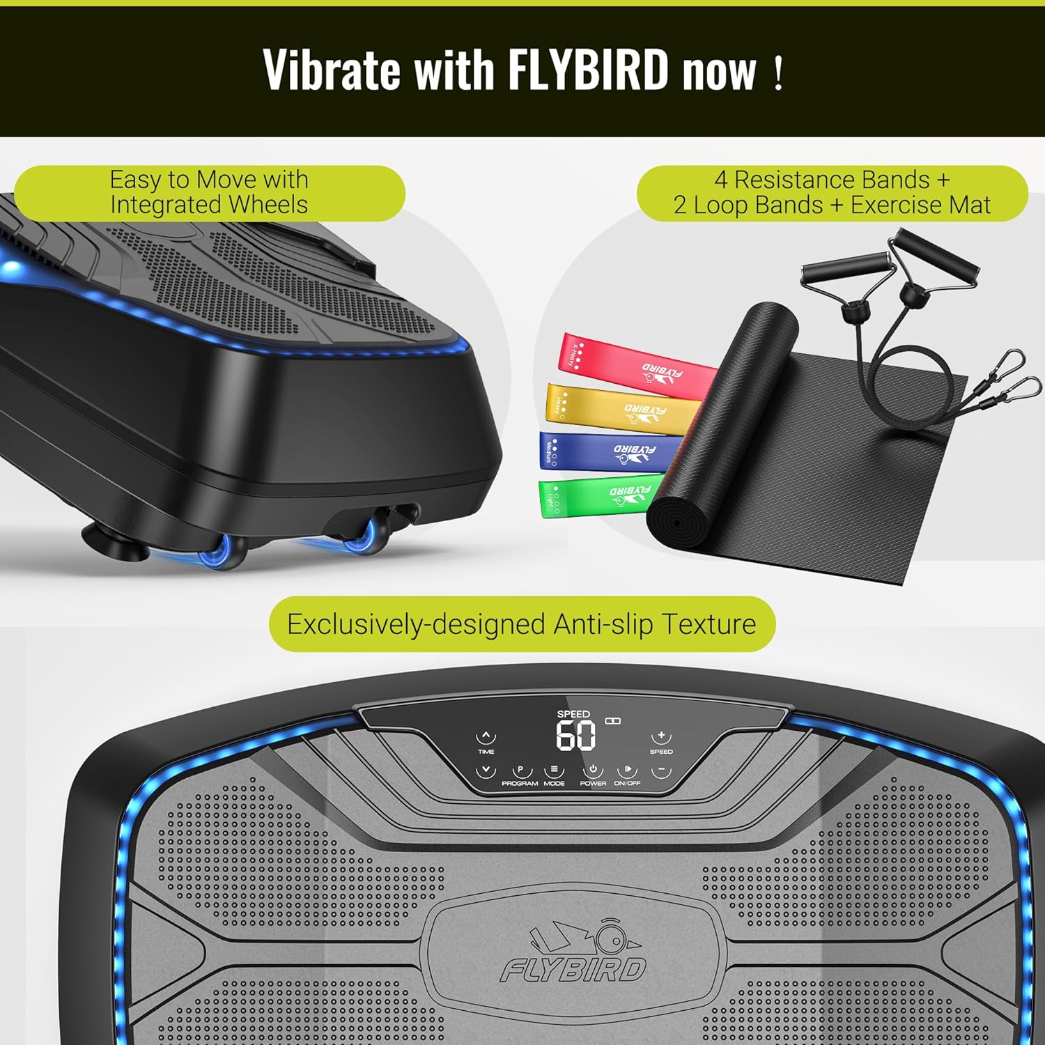 FLYBIRD 4D Vibration Plate, 500lb Capacity, Triple Motor, Bone Density