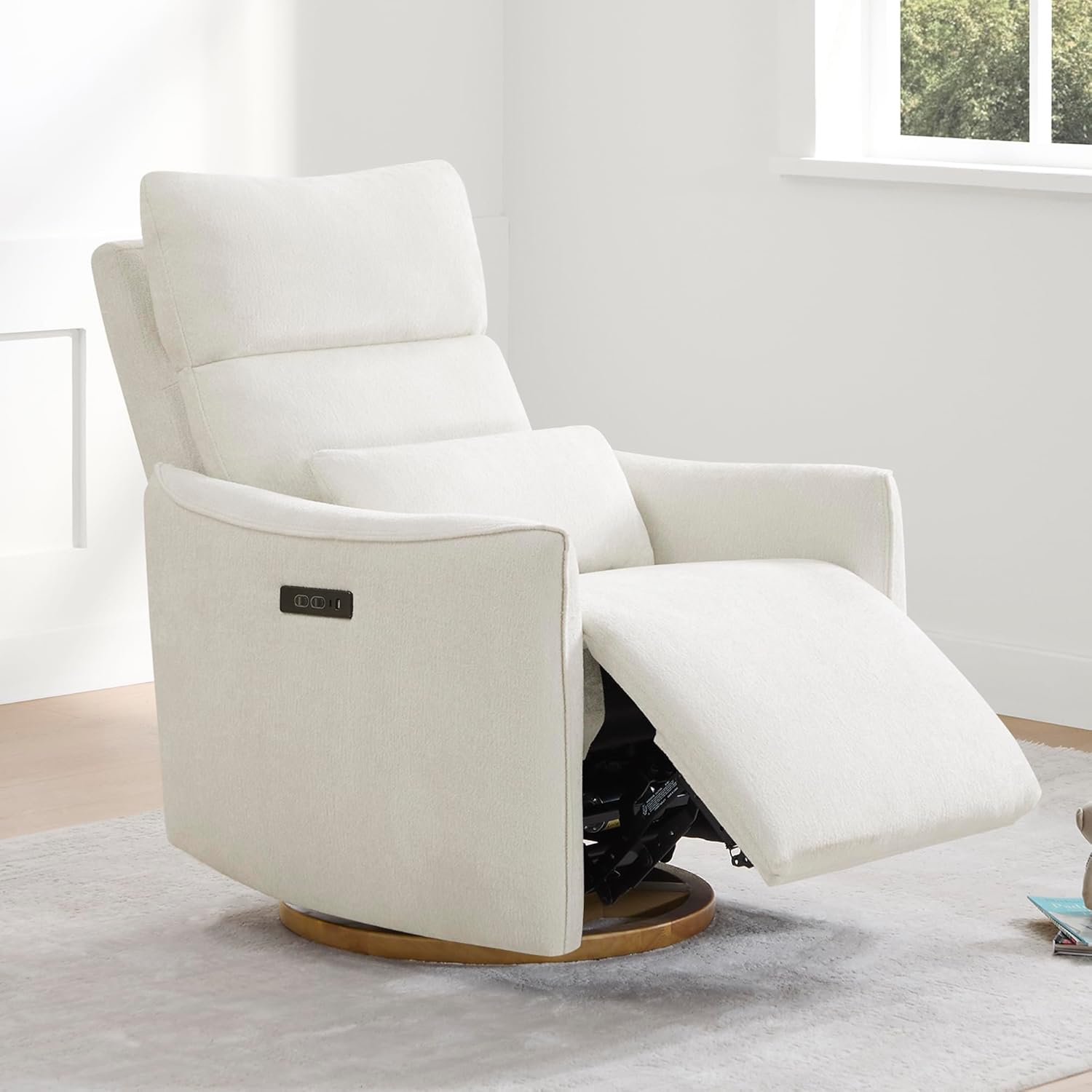 CHITA Swivel Rocker Recliner Chair, Power Glider, Cream