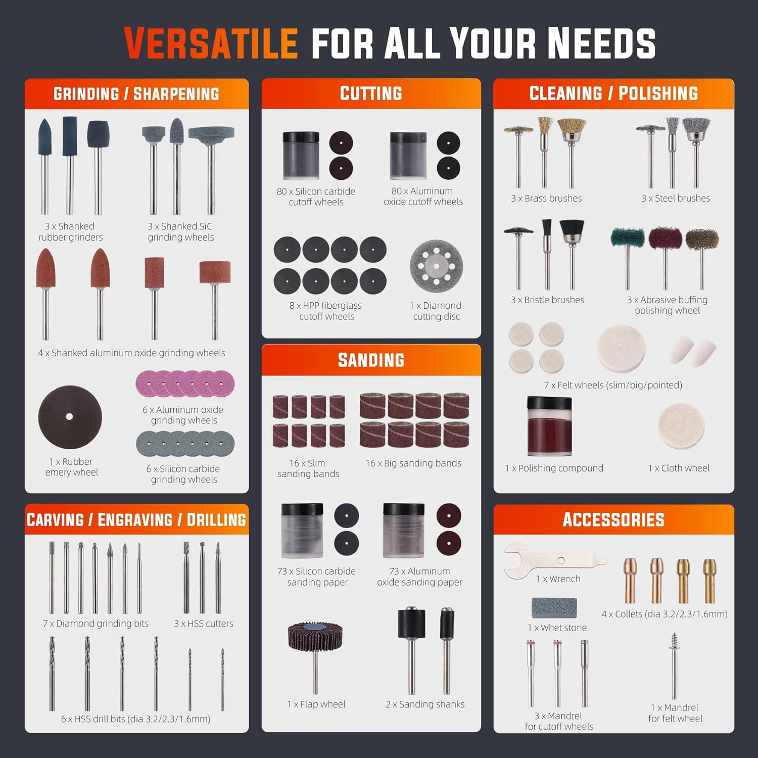 Katerk 420PCS Rotary Tool Accessories Kit, Fits Dremel, 1/8