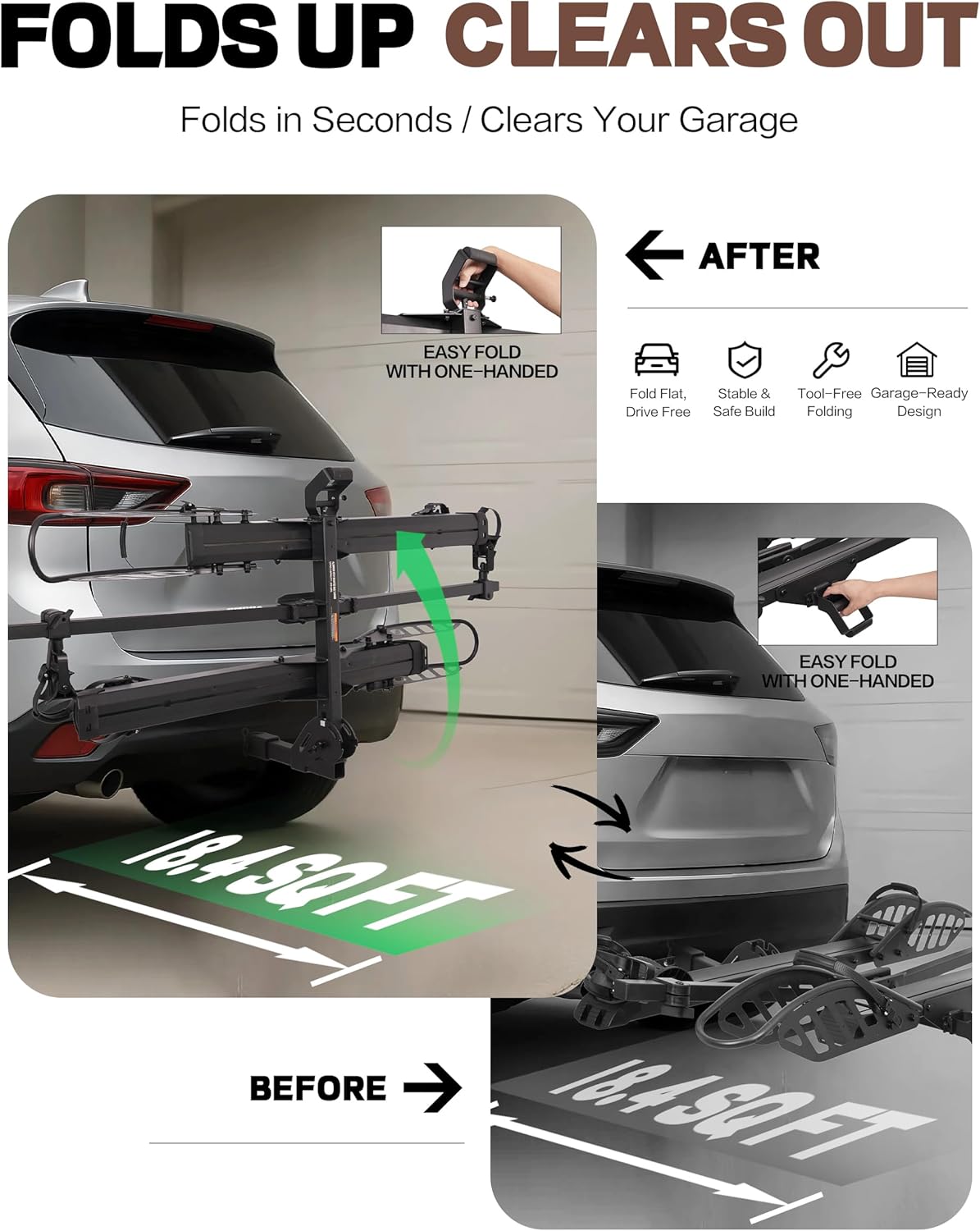 E-Bike Hitch Rack with Ramp, 2-Bike, 200lb Capacity, Foldable