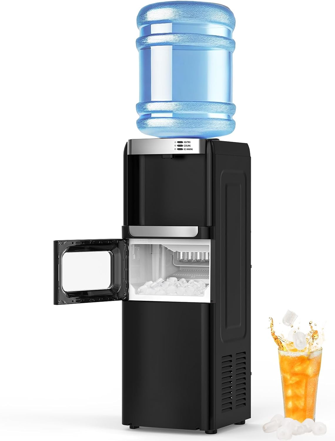 Top Loading Water Dispenser with Ice Maker, Hot & Cold, 5 Gallon, Child Lock, Black