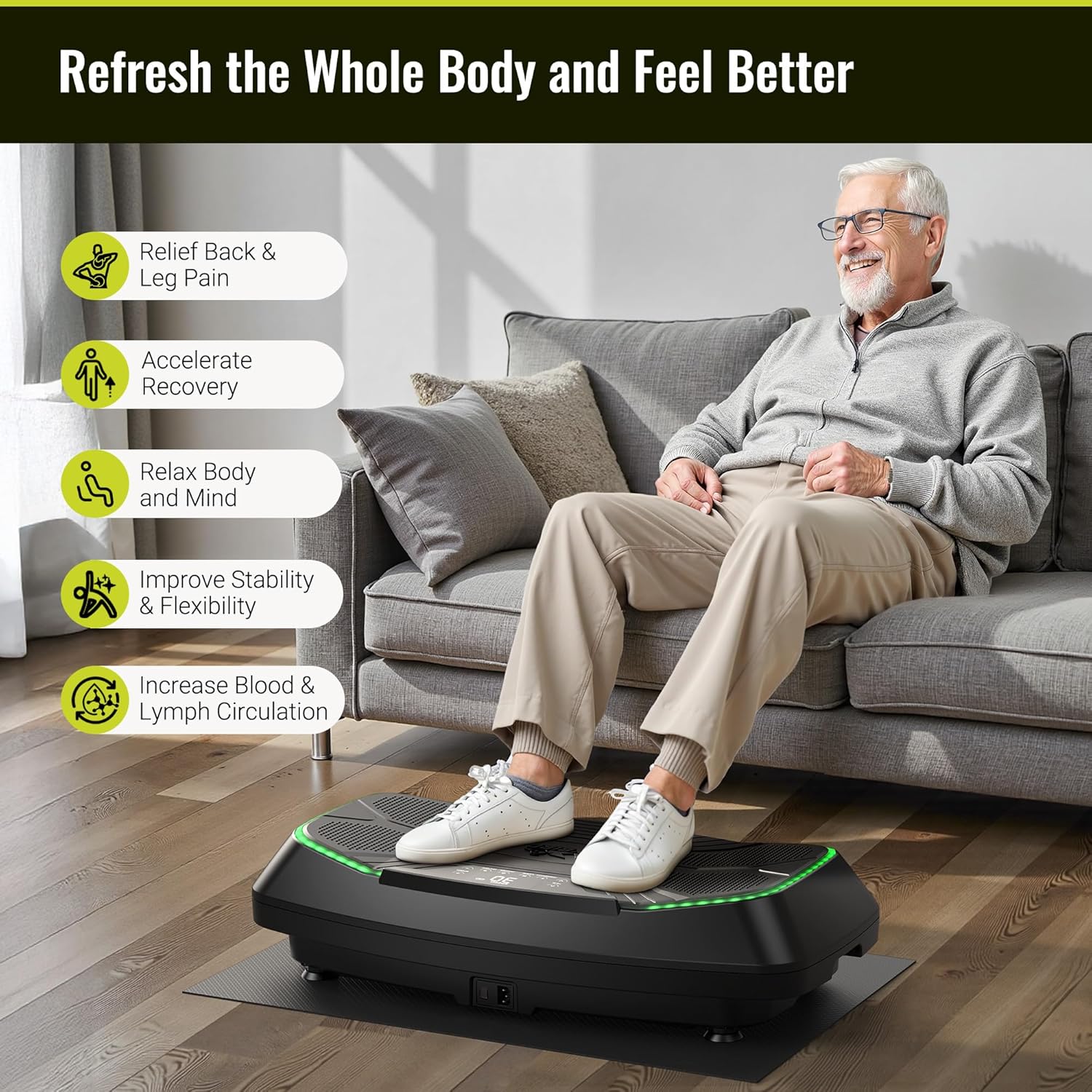 FLYBIRD 4D Vibration Plate, 500lb Capacity, Triple Motor, Bone Density