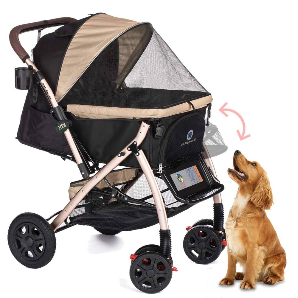 XL Heavy Duty Pet Stroller Travel Carriage, Taupe, 2nd Gen