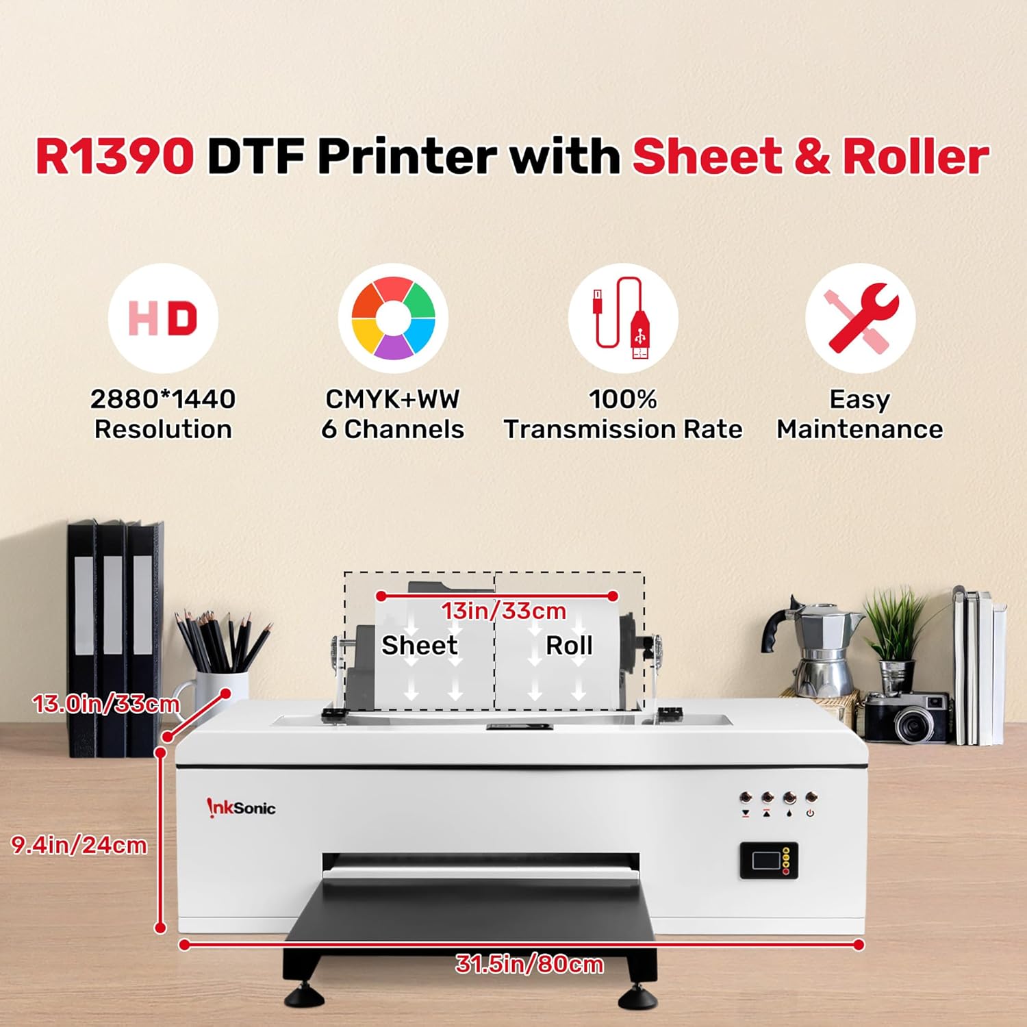 InkSonic R1390 A3 DTF Printer with Oven, T-Shirt Printing Bundle