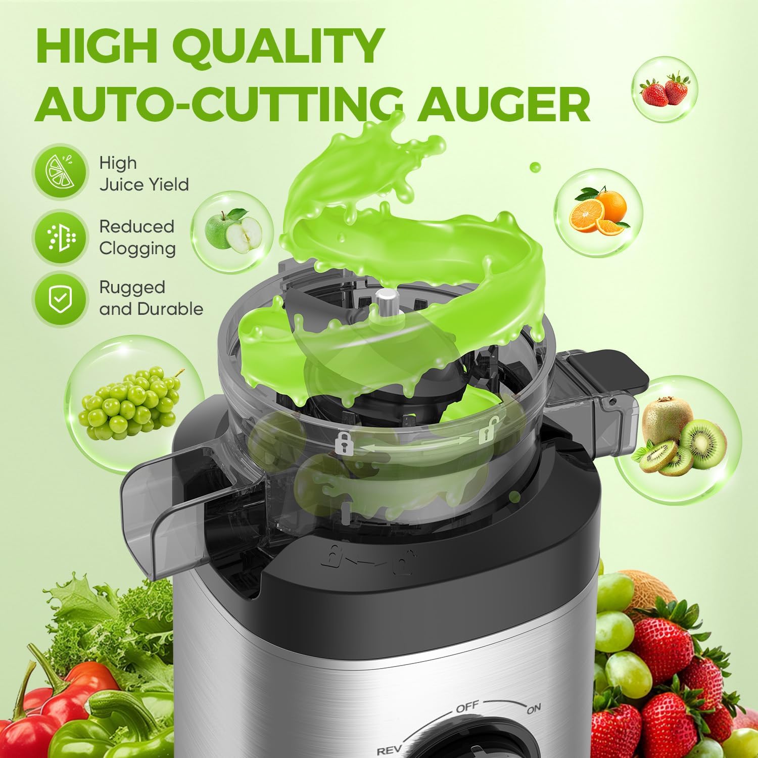 Cold Press Juicer for Whole Fruits & Vegetables, BPA-Free