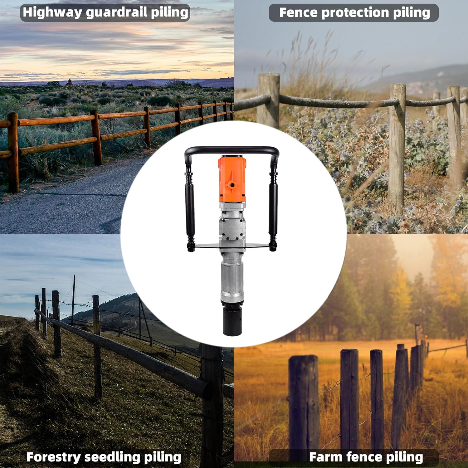 2200W Electric T Post Driver, 110V, Handheld Pile Hammer