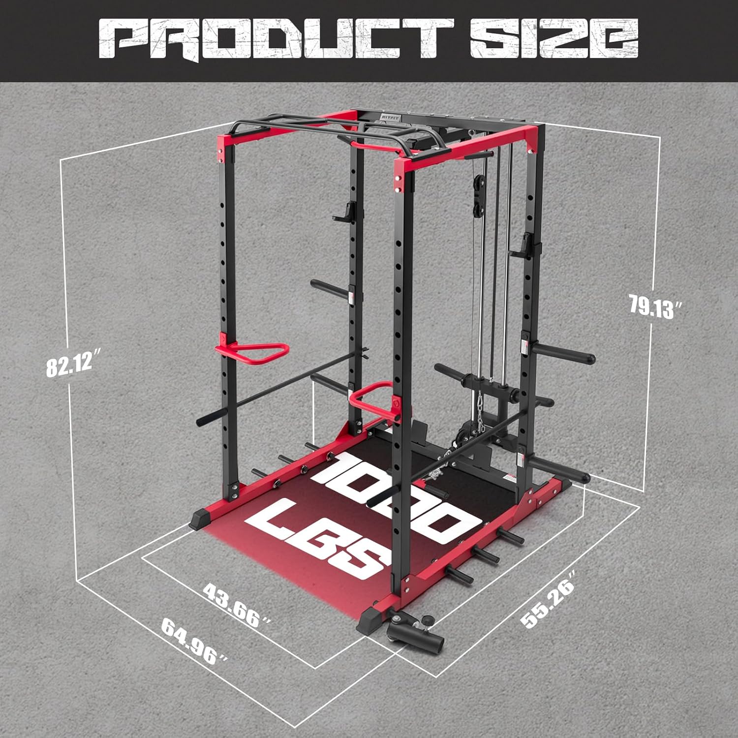 RitFit All-in-One Squat Rack, 1000lbs, LAT Pulldown, Dip Bar