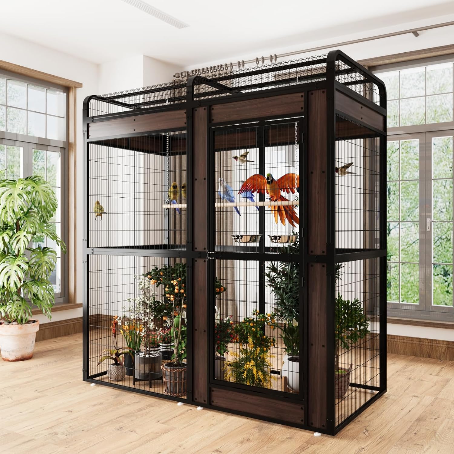 Large Outdoor Bird Cage Aviary for Parakeets, Parrots, Black