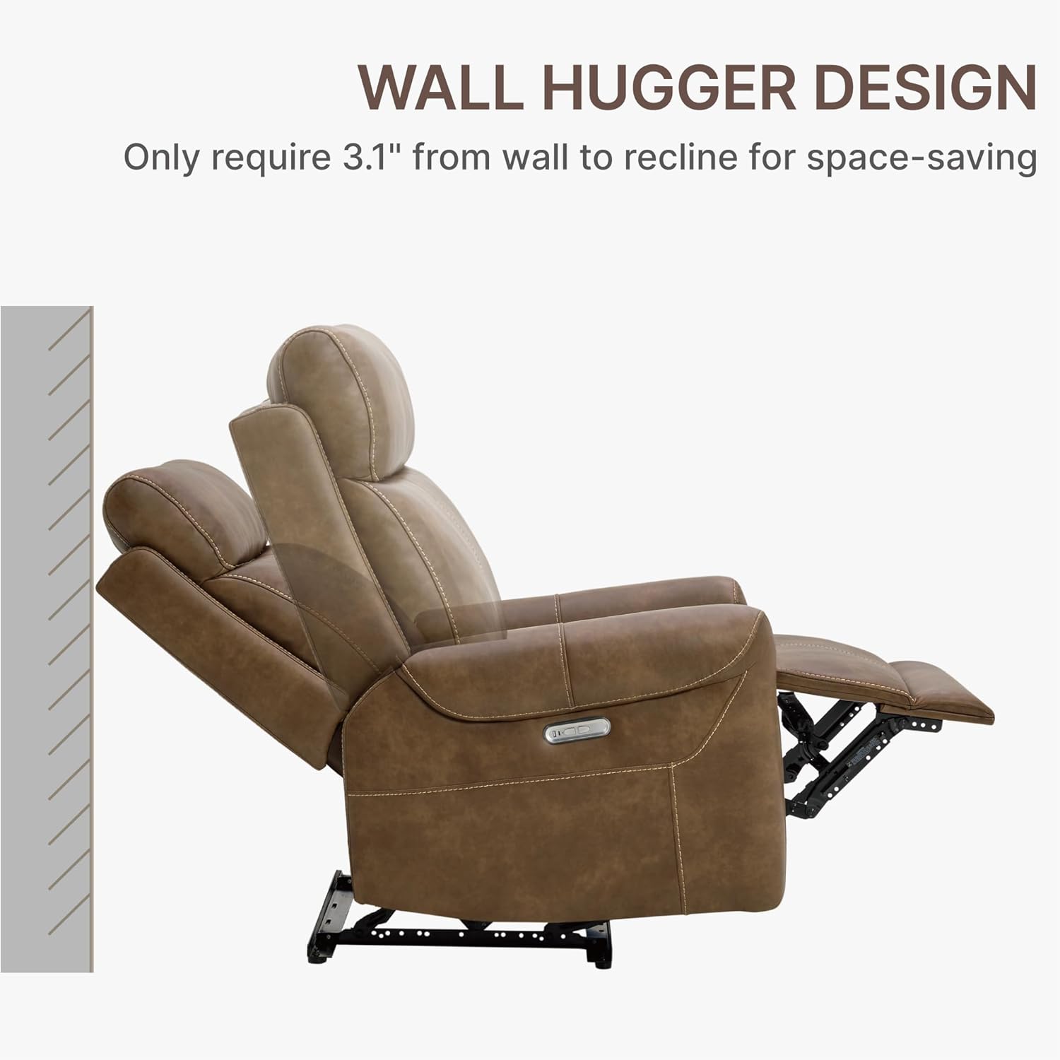 Leather Recliner Chair with USB, Wall Hugger, Electric Power