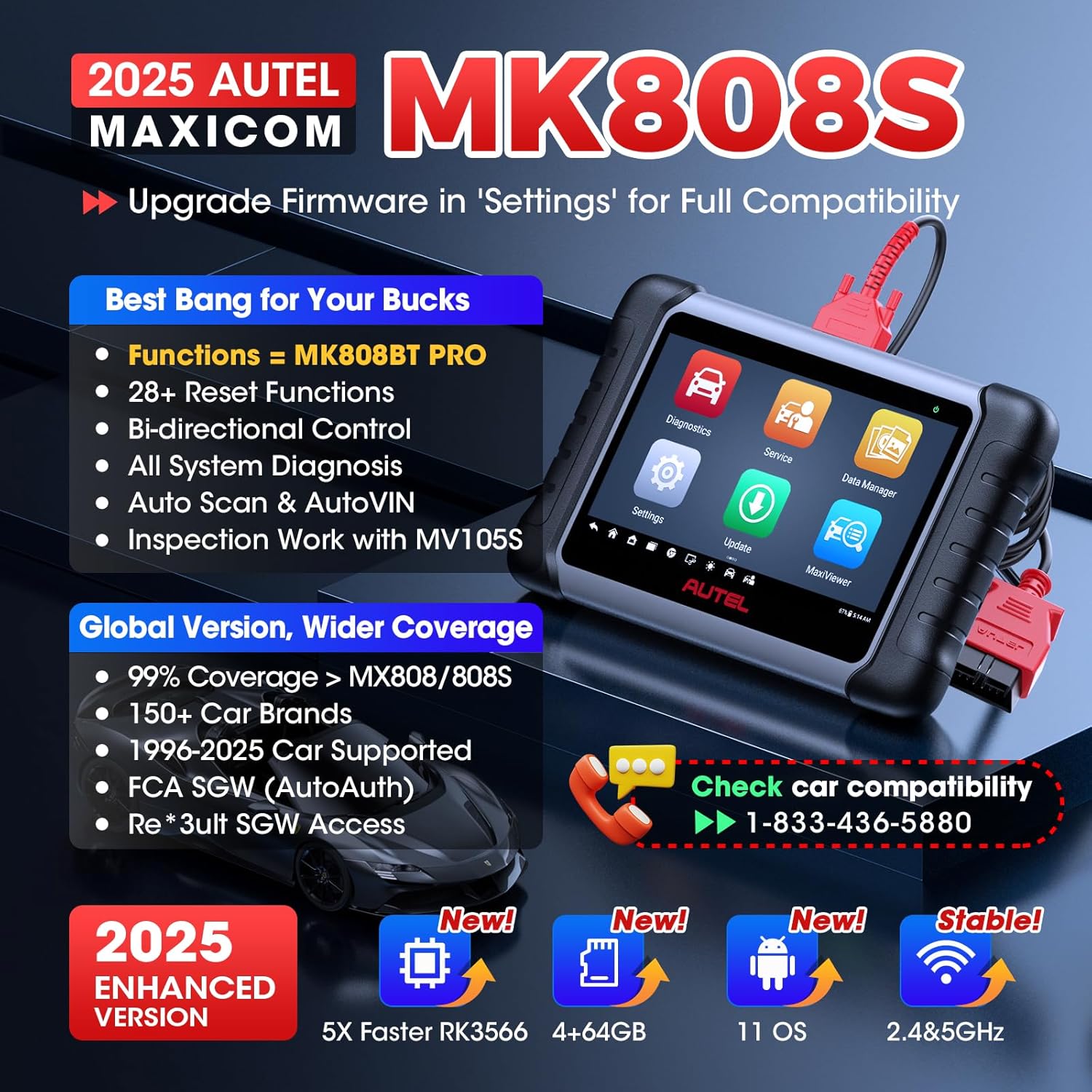 Autel MaxiCOM MK808S Scanner, Bidirectional, All-System Diagnostic