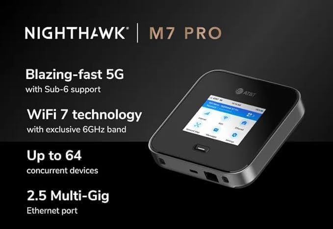 NETGEAR Nighthawk M7 Pro 5G Mobile Hotspot, WiFi 7, Unlocked (Renewed)