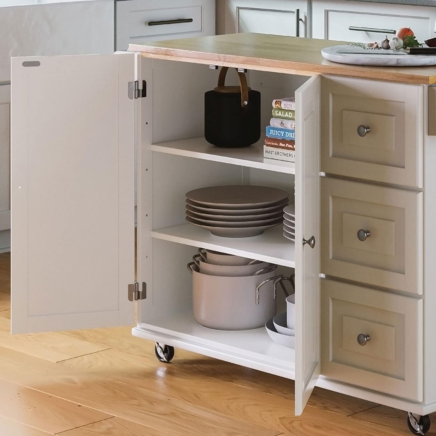 Homestyles Dolly Madison Mobile Kitchen Island Cart, Drop Leaf Breakfast Bar