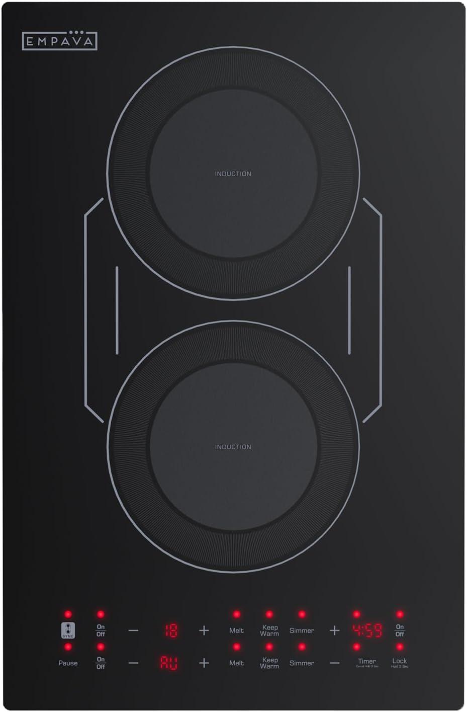 Empava Dual Induction Cooktop, 2 Burner, Glass Top, Plug-in