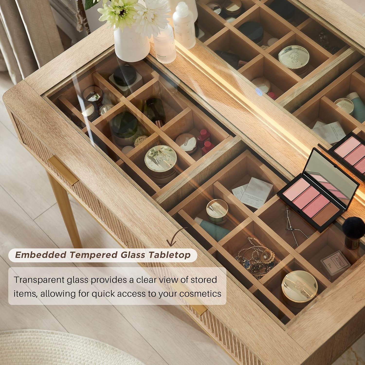 T4TREAM Fluted Vanity Desk with Lighted Mirror, 48