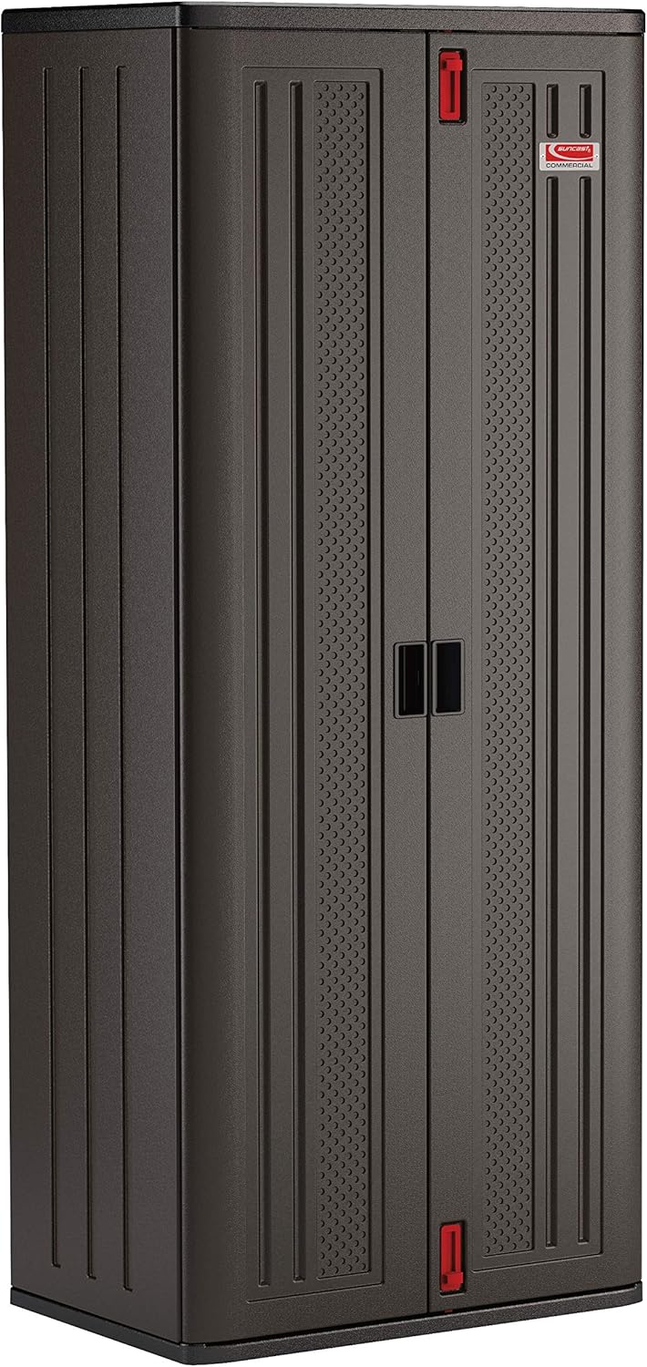 Suncast 19 Cu.Ft Resin Storage Cabinet with Lock, Black, USA Made