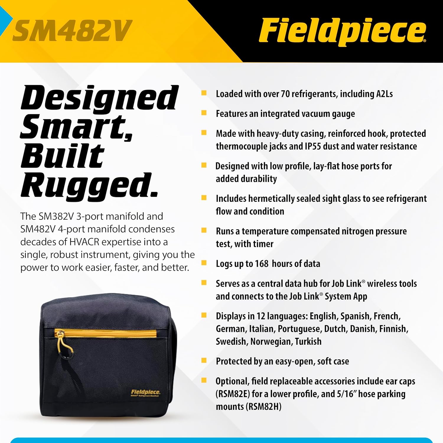Fieldpiece SM482V Wireless 4-Port SMAN Manifold with Vacuum Gauge