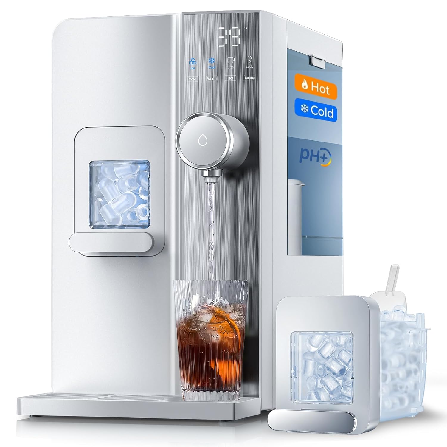 3-in-1 Countertop Ice Maker Water Filter Dispenser, 7-Stage, No Install