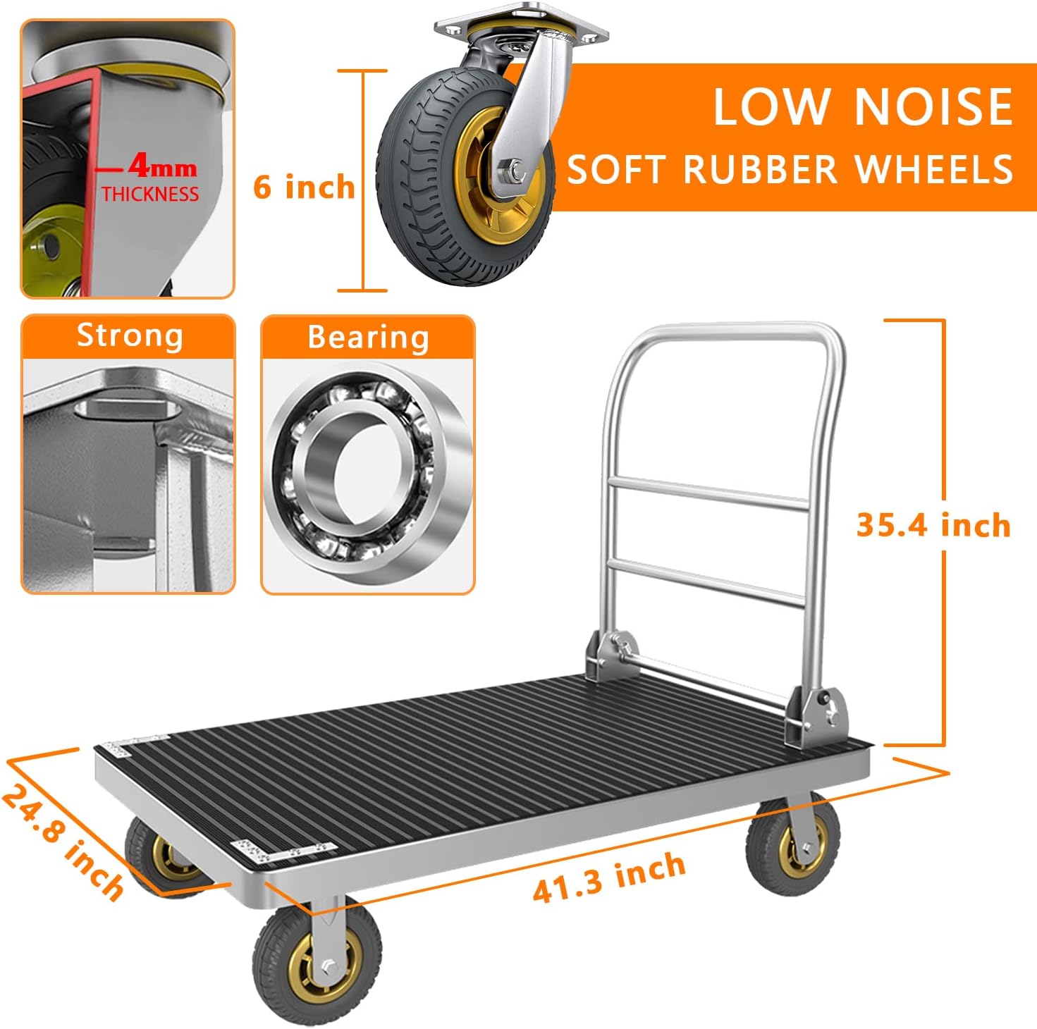 Foldable Platform Truck Cart, 2200lb Capacity, 41.3