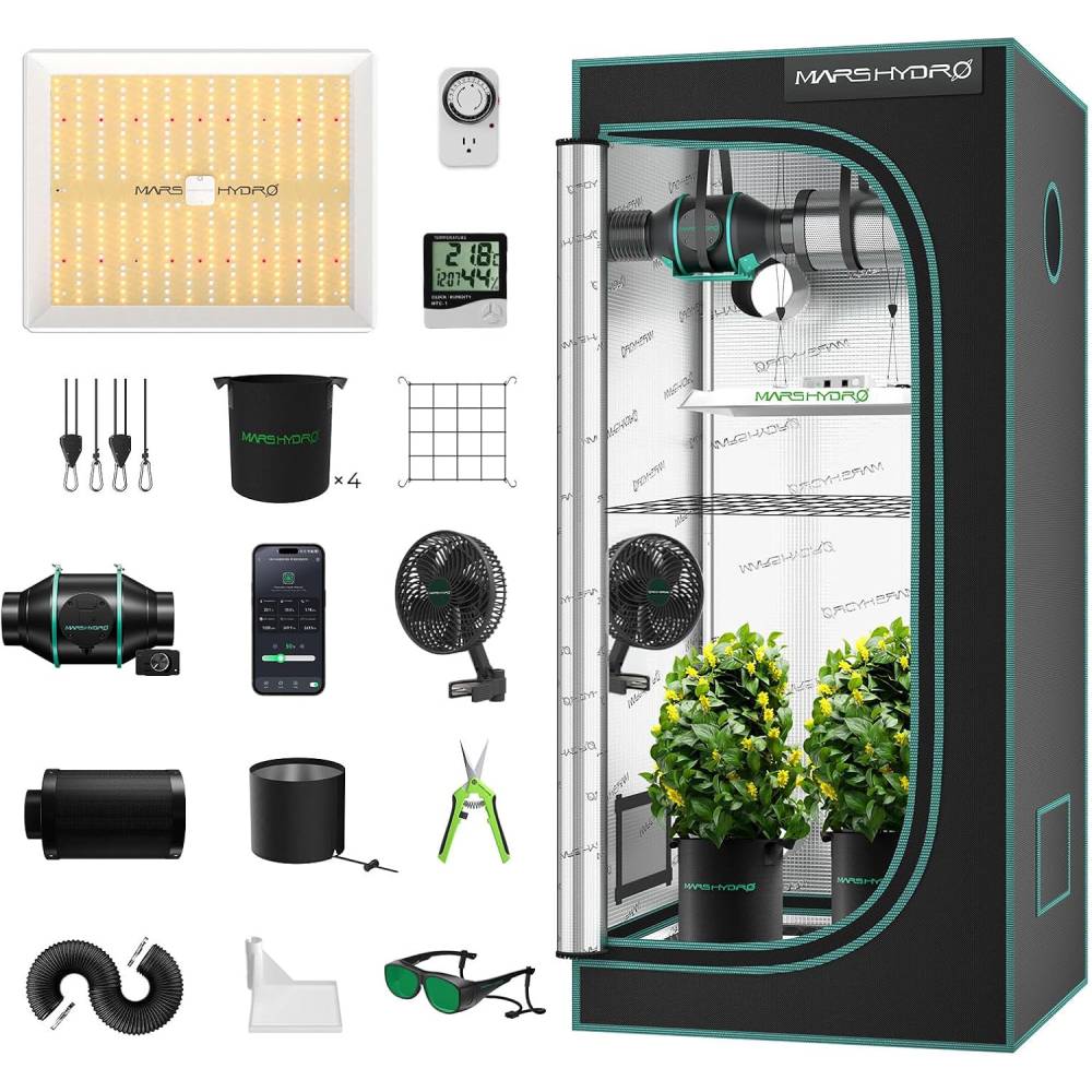MARS HYDRO 3x3 Grow Tent Kit with TS1000 LED & Smart WiFi Ventilation