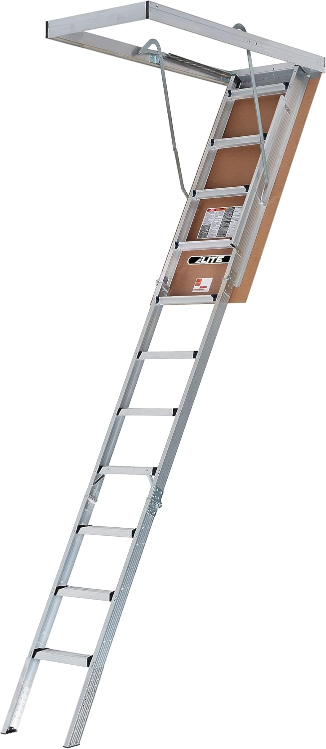 LITE 10ft Aluminum Attic Ladder, 375lb Capacity, Type IAA