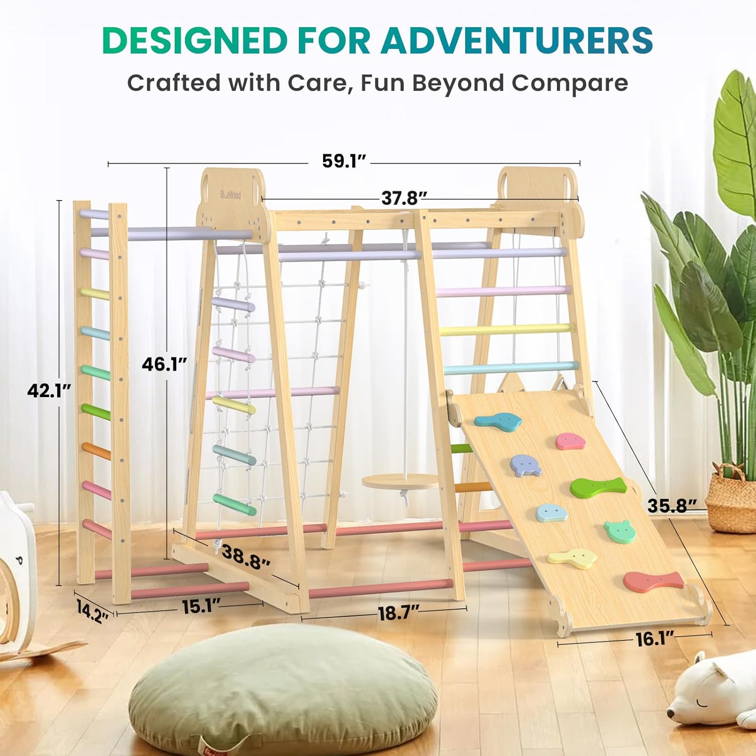 9-in-1 Indoor Jungle Gym Montessori Climber Playset with Slide