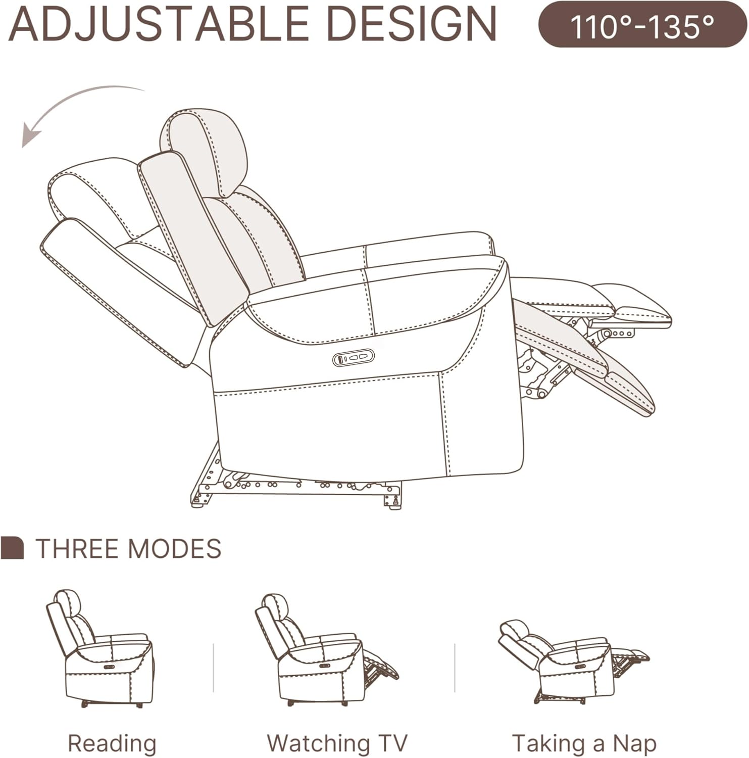 Leather Recliner Chair with USB, Wall Hugger, Electric Power